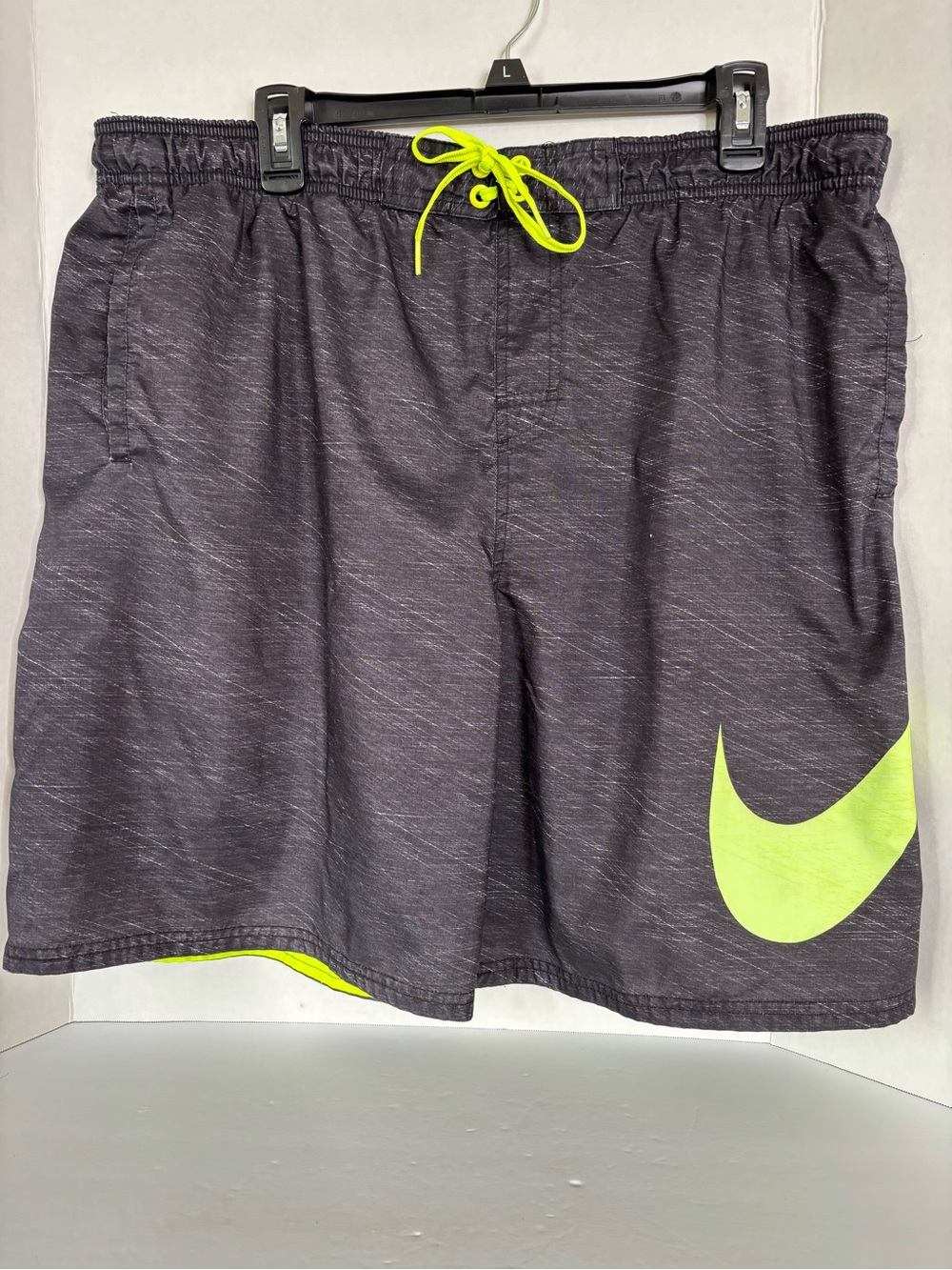 Nike Men’s Black Heather Swim Shorts with Neon Yellow Swoosh